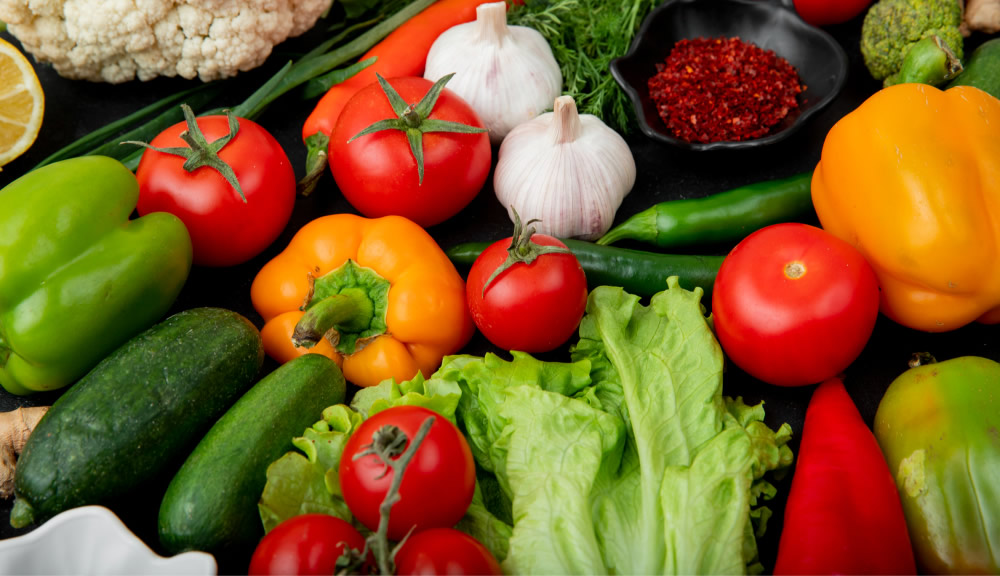 Side view of vegetables with spices Food Testing